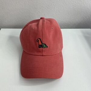 Red Baseball Cap with Dinosaur Embroidery
